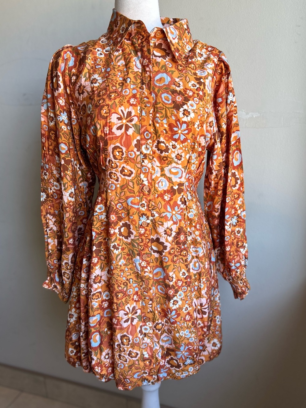 Merci Floral Shirt Dress – Retro 70s Inspired Boho Mini Size L